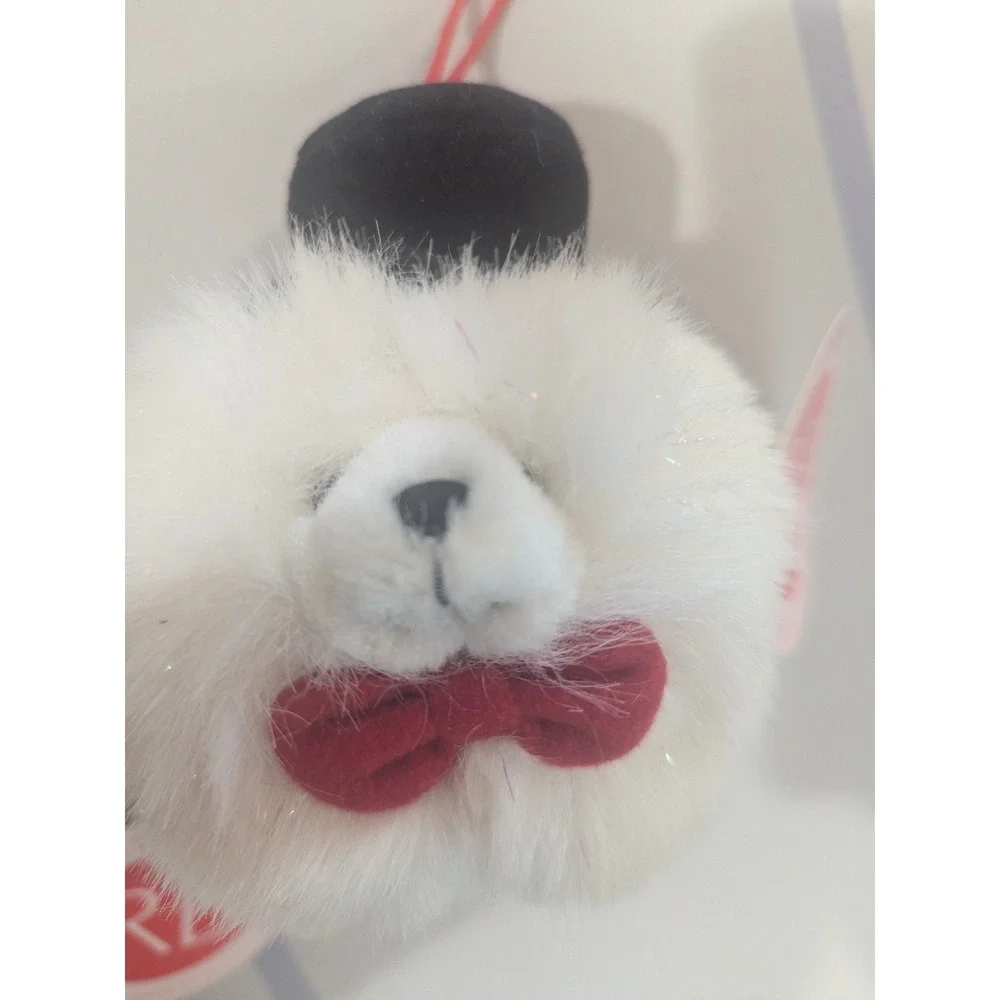 RB Collections  Small Furry White Bear Red Bow Tie 4 Top Hats 1 Lot Of 5